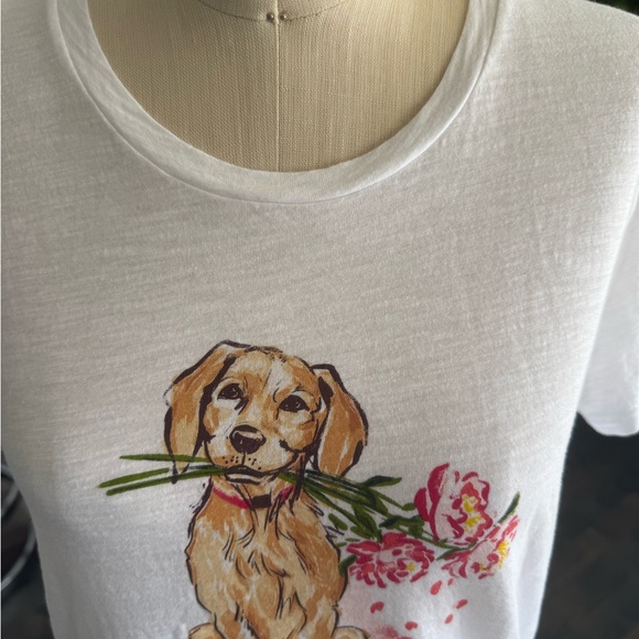 J.Crew Collector Tee White Labrador Retriever Pup With Flowers. Medium - Picture 4 of 9